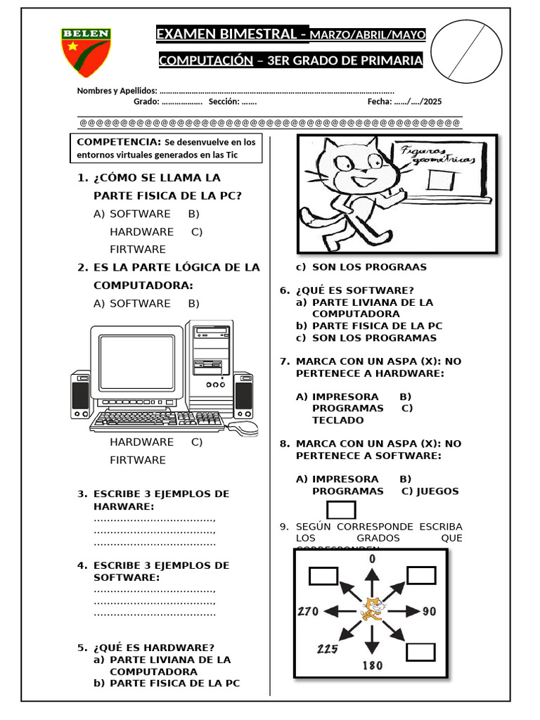 Examen de Computación 3er Grado | PDF | Hardware de la computadora ...