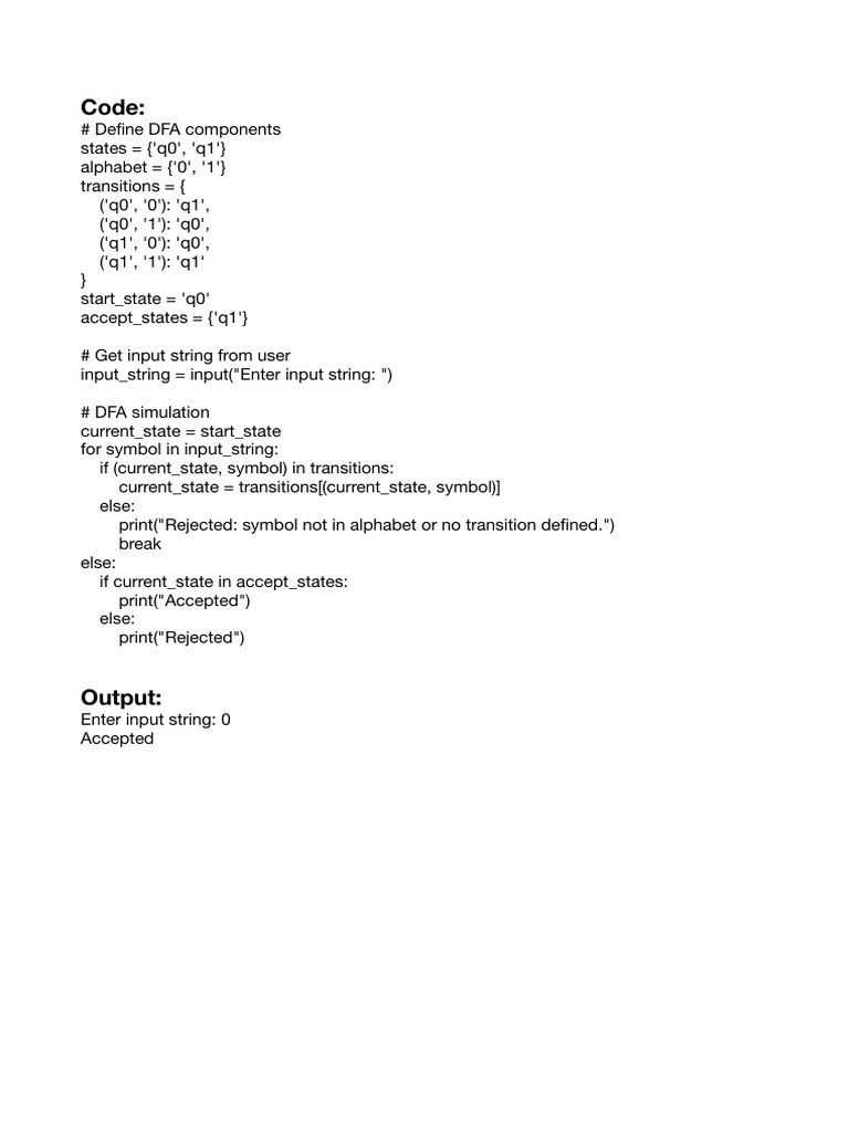 DFA Simulation in Python Code | PDF