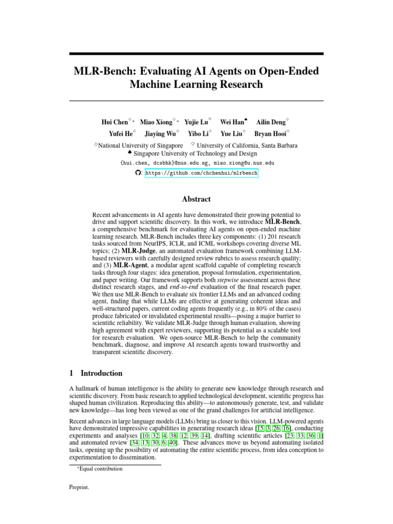 MLR-Bench: AI Agents in ML Research Evaluation | PDF | Artificial ...