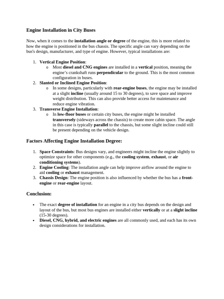 Engine Installation in City Buses | PDF