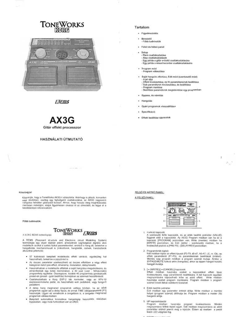 Korg AX3G Manual HUN | PDF