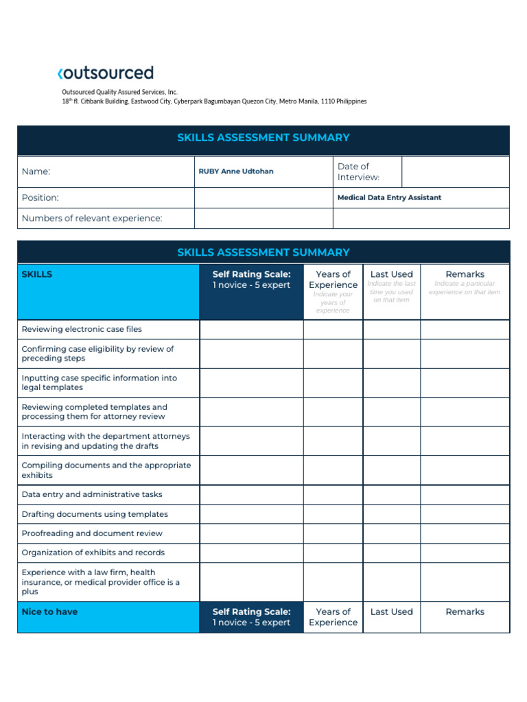 Medical Data Entry Assistant Skills Summary | PDF | Outsourcing | Business
