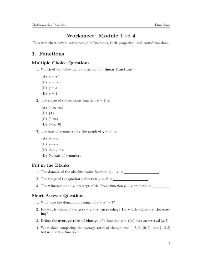 Functions Worksheet: Key Concepts & Practice | PDF