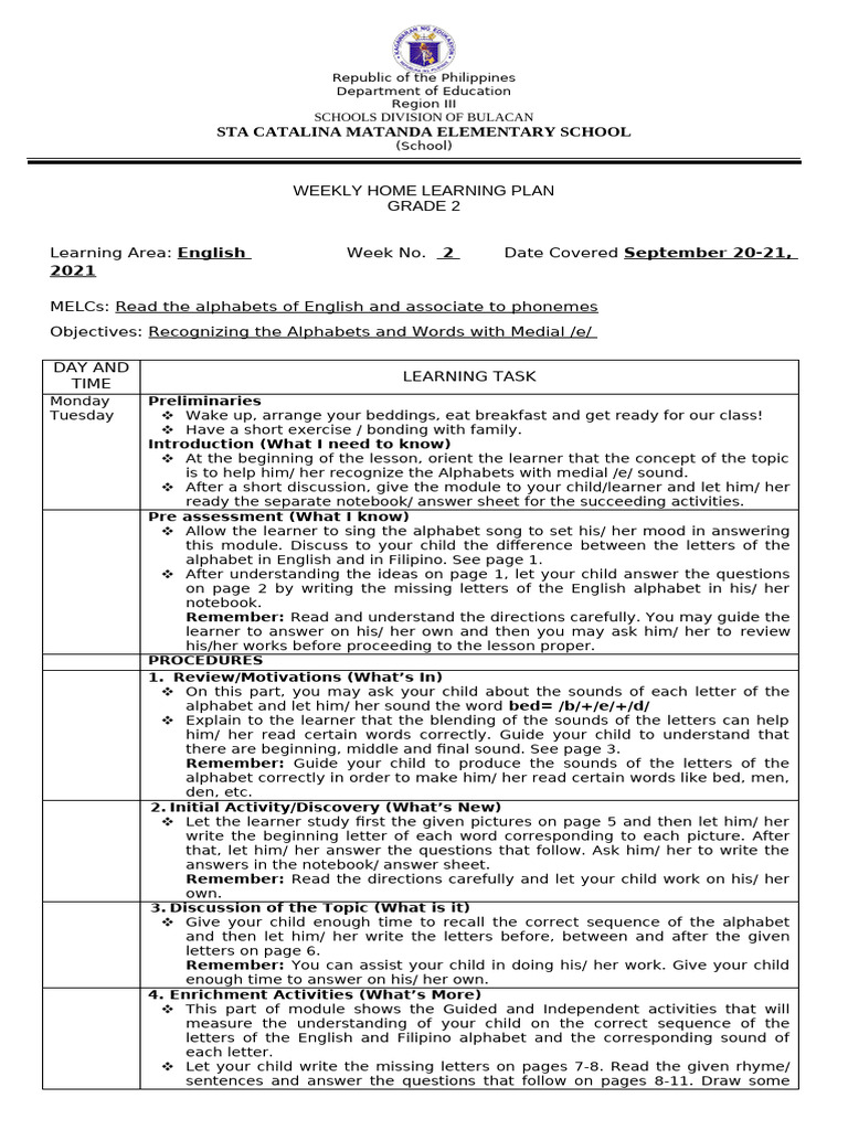 English 2 - WHLP - Q1 - Module 2 | PDF | English Language | Learning