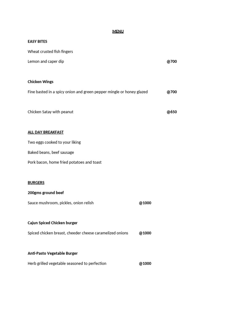 Easy Bites Menu Overview | PDF | Hamburgers | French Cuisine