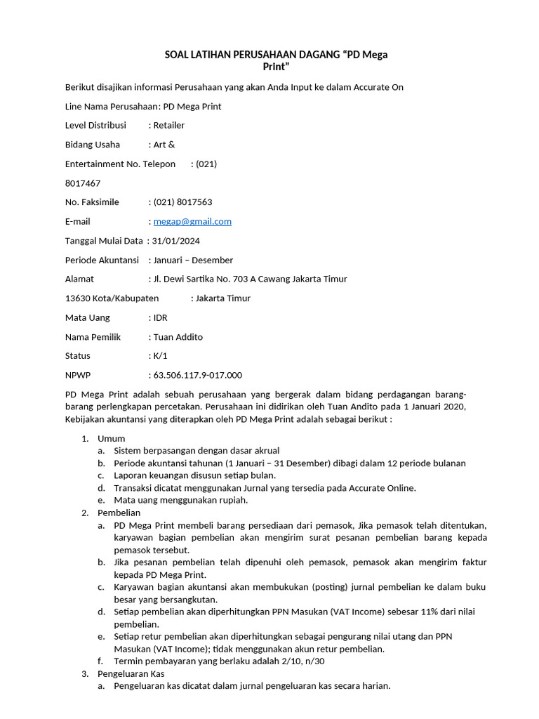 Data Perusahaan PD Mega Print | PDF