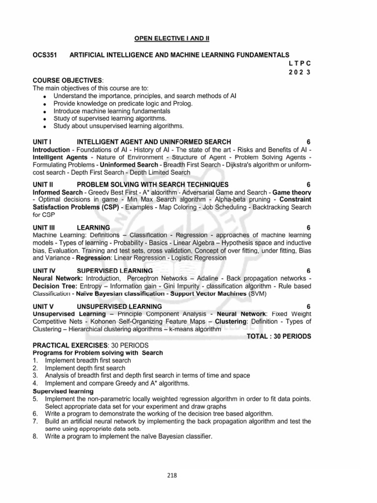 Ocs351 Artificial Intelligence And Machine Learning Fundamentals Book Pdf