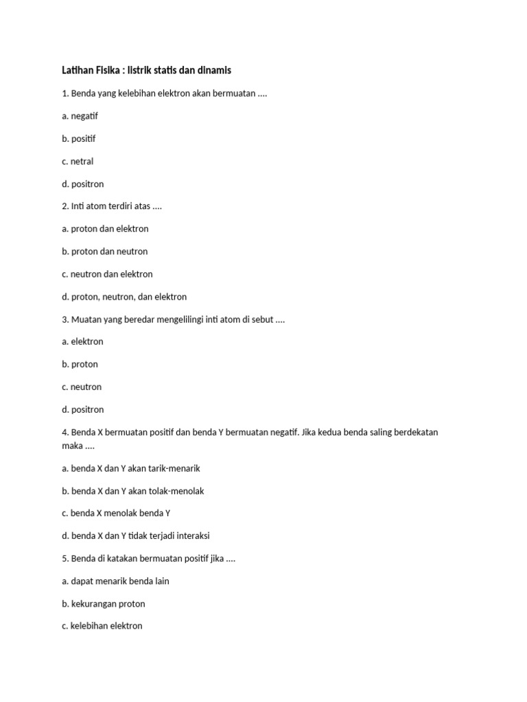 Soal Listrik Statis dan Dinamis Kelas 9 | PDF