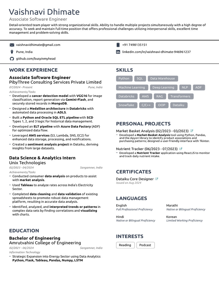 Associate Software Engineer Resume | PDF | Data | Python (Programming ...