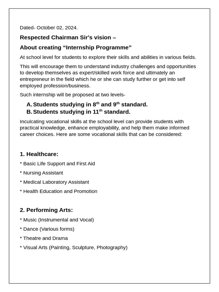 School Internship Program for Vocational Skills | PDF