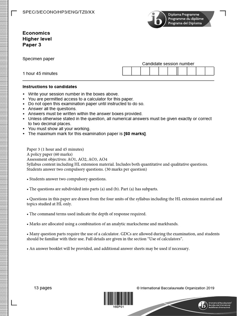 IB Economics HL Paper 3 Specimen Guide | PDF