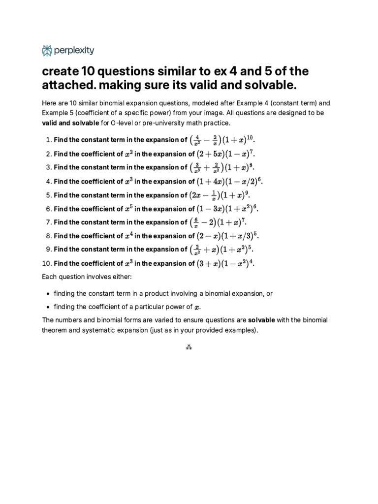 Binomial Expansion Practice Questions | PDF