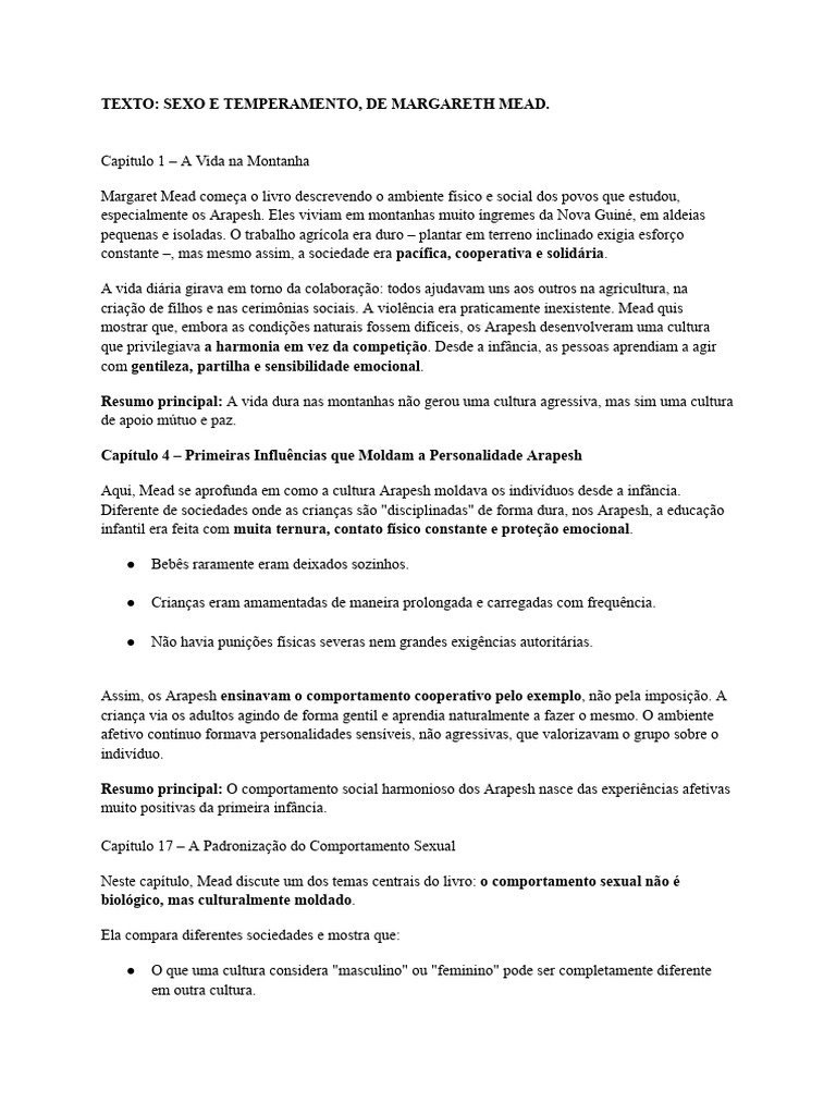 Cultura e Comportamento nos Arapesh | PDF | Gênero | Estudos de Gênero