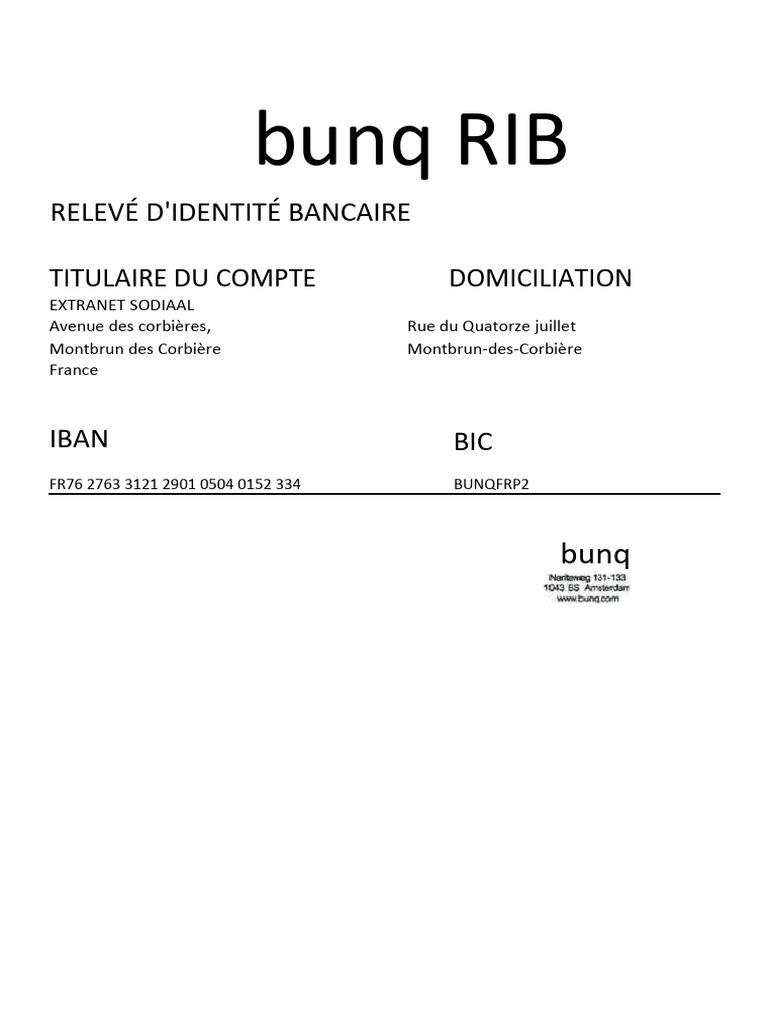 RIB bunq et informations bancaires | PDF