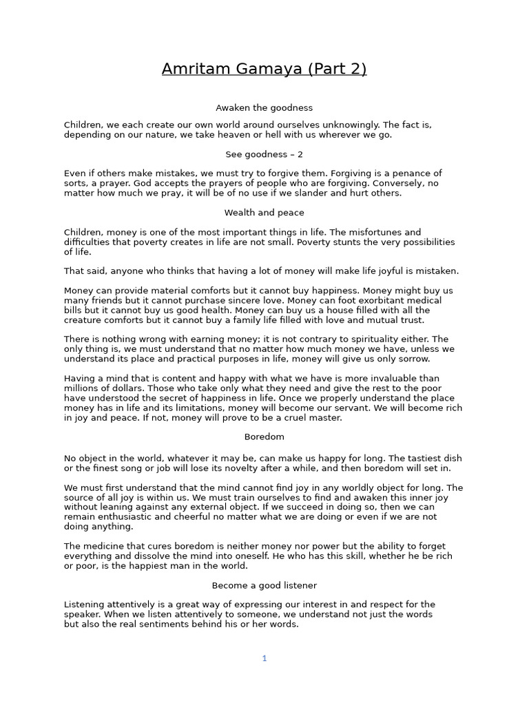 Amritam Gamaya: Inner Peace and Goodness | PDF | Heaven | Anger
