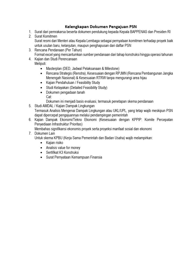 Syarat Lengkap Pengajuan PSN | PDF