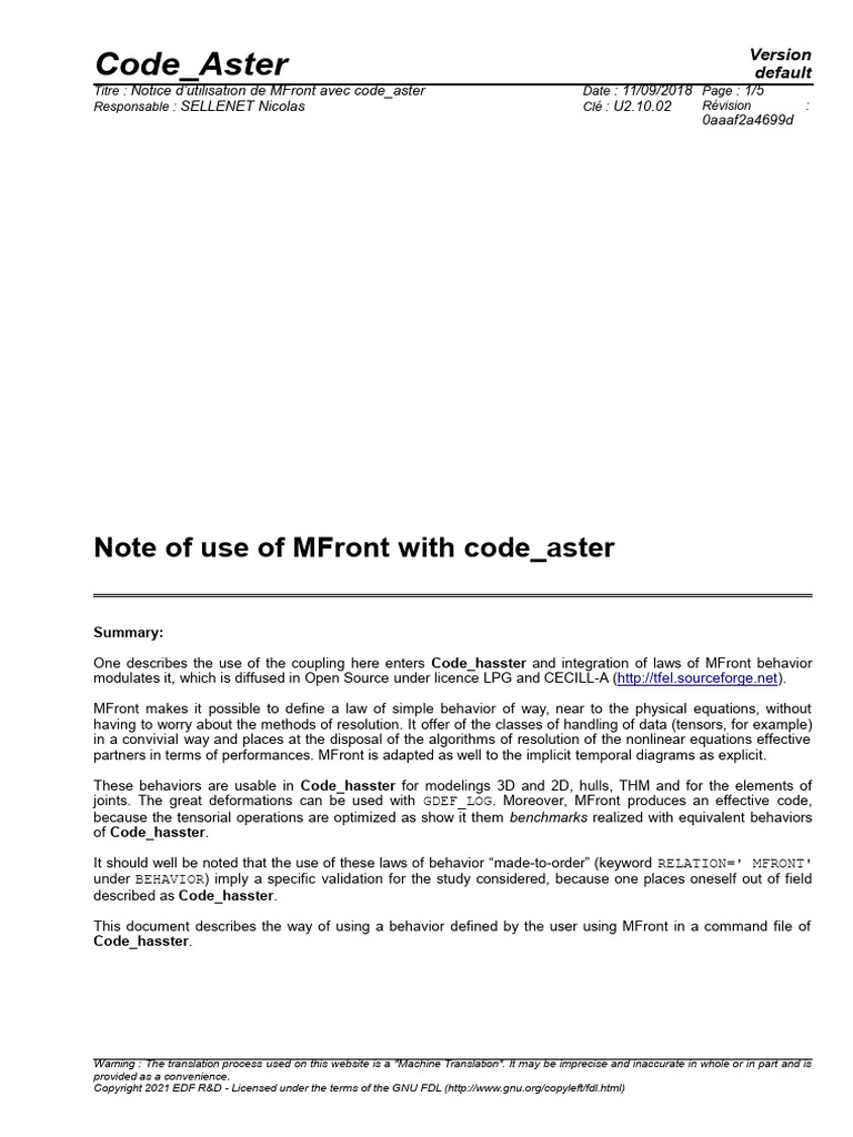 Code - Aster: Note of Use of Mfront With Code - Aster | PDF | Computer ...