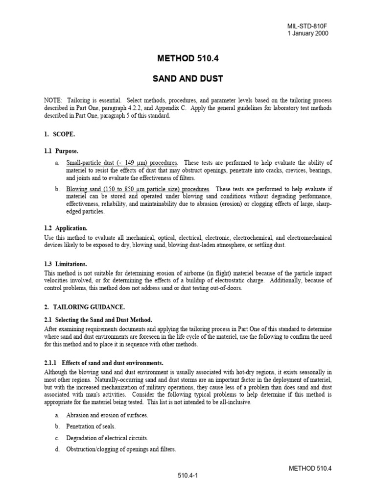 MIL-STD-810F Sand and Dust Testing | PDF | Dust | Physical Sciences