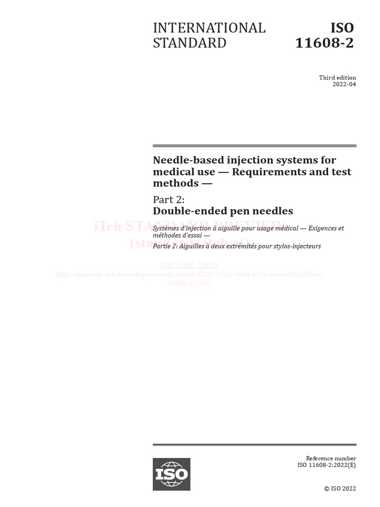 ISO 11608-2:2022 Pen Needle Standards | PDF | International ...