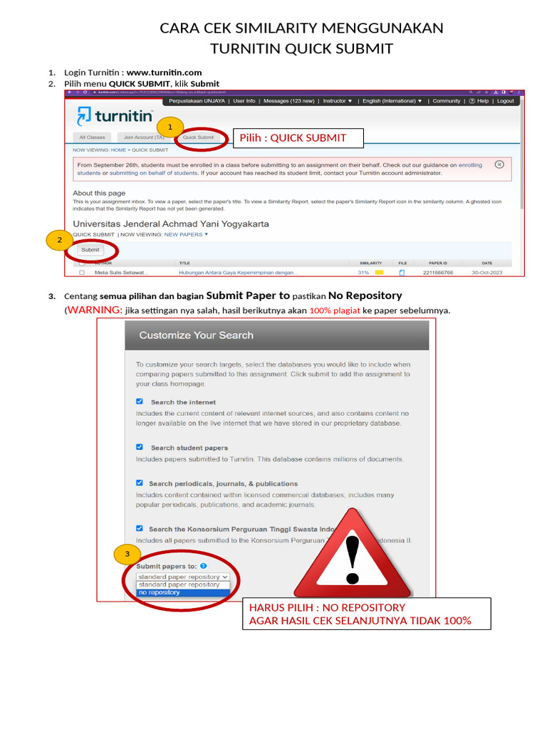 Panduan Quick Submit Turnitin 2025 | PDF