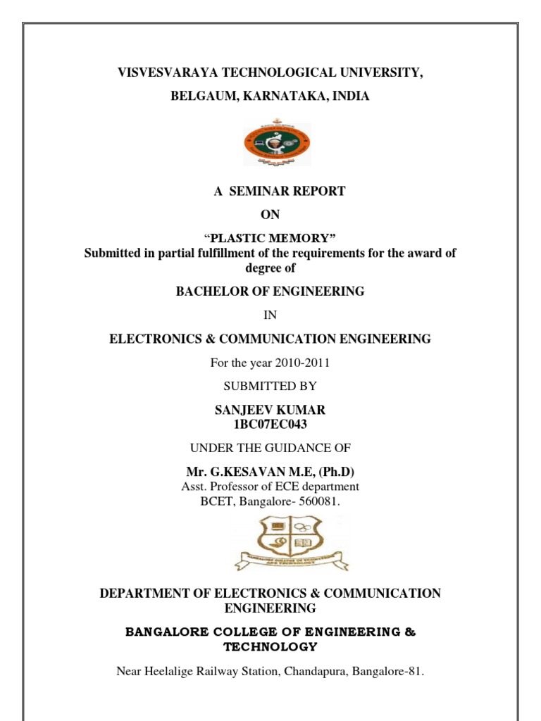 A Seminar Report on Plastic Memory An Introduction to the Novel Memory