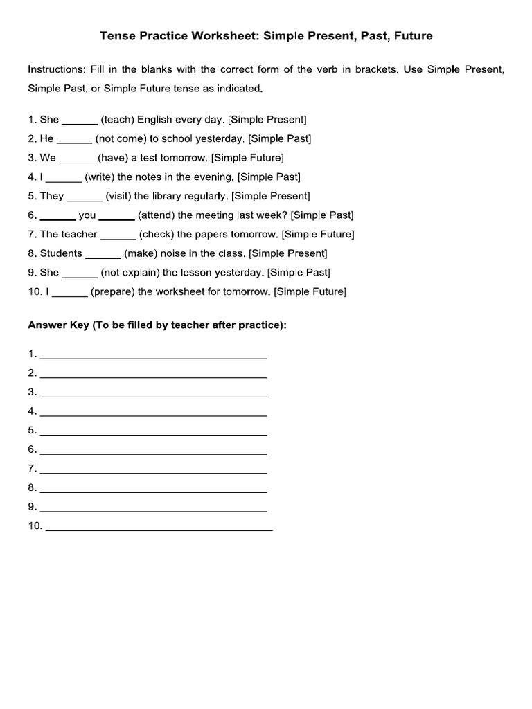 Work Sheet Tenses | PDF