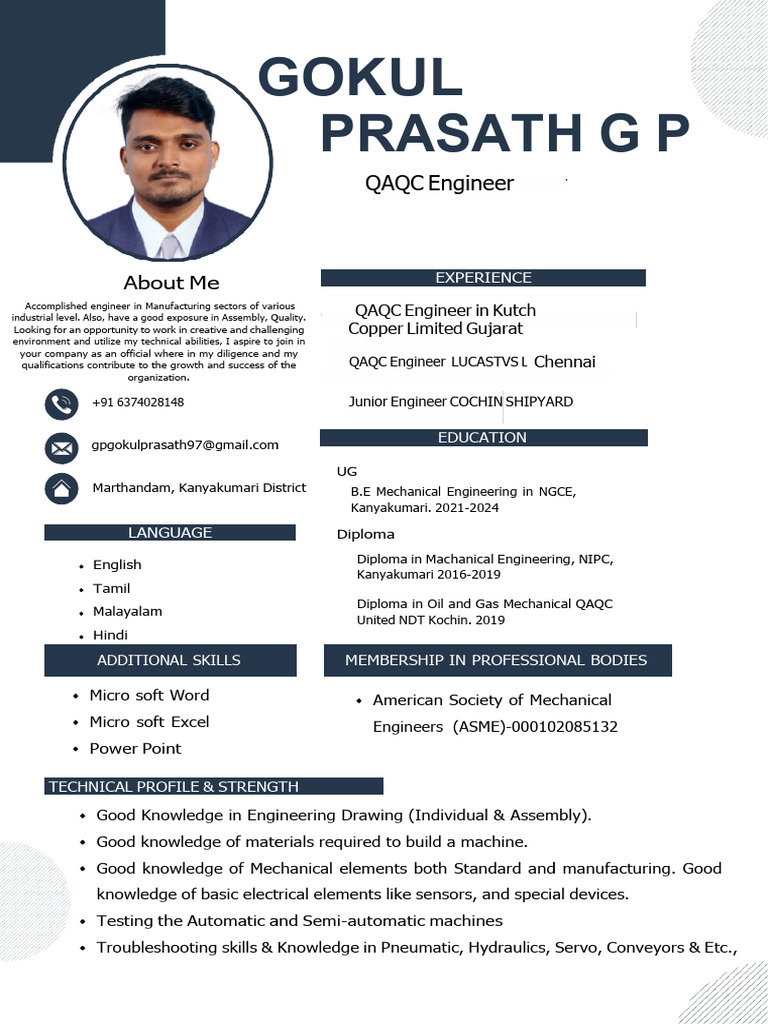 Gokul Prasath: Mechanical Engineer Profile | PDF | Engineering ...