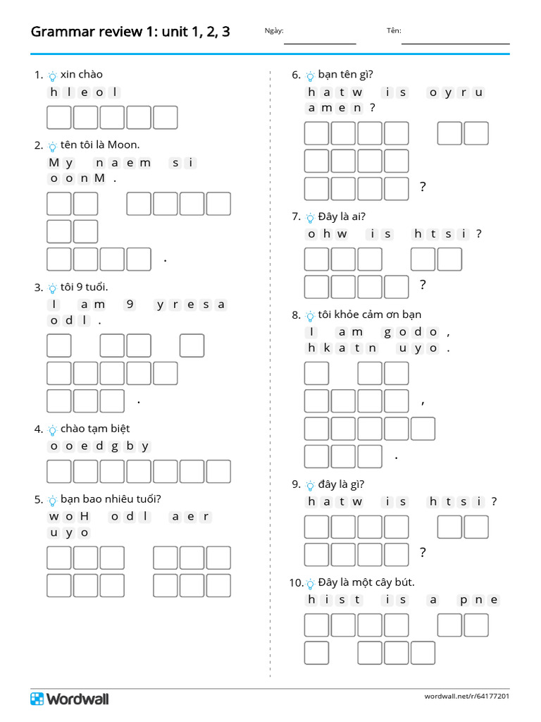 Grammar Review 1 Unit 1 2 3 Đảo Chữ | PDF