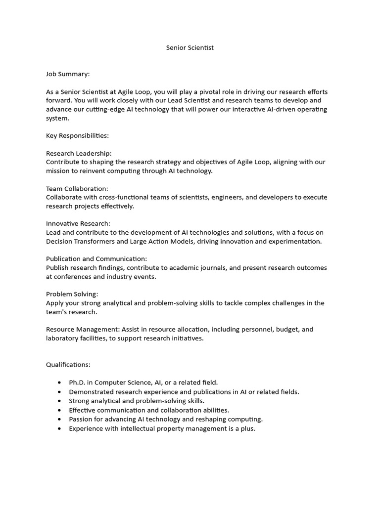 Senior Scientist Role in AI Research | PDF