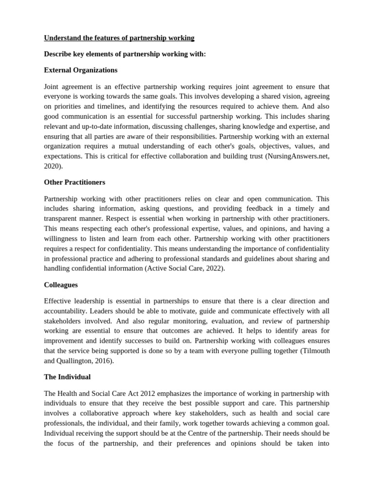 Partnership Working in Health Care | PDF | Entrepreneurship | Collaboration