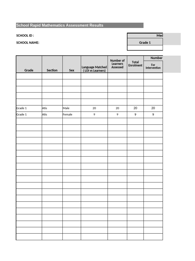 Grade 1 RMA Assessment Summary | PDF | Learning | Cognition