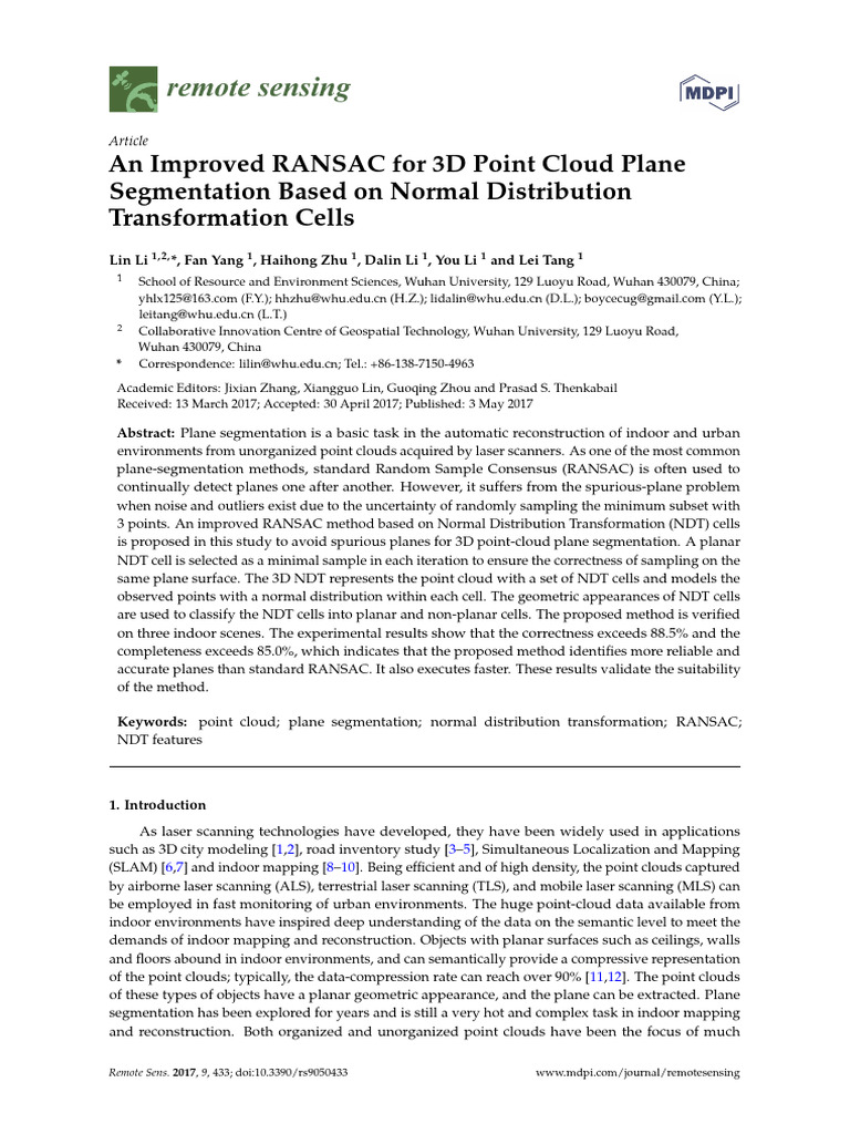 Improved RANSAC for 3D Plane Segmentation | PDF | Image Segmentation ...