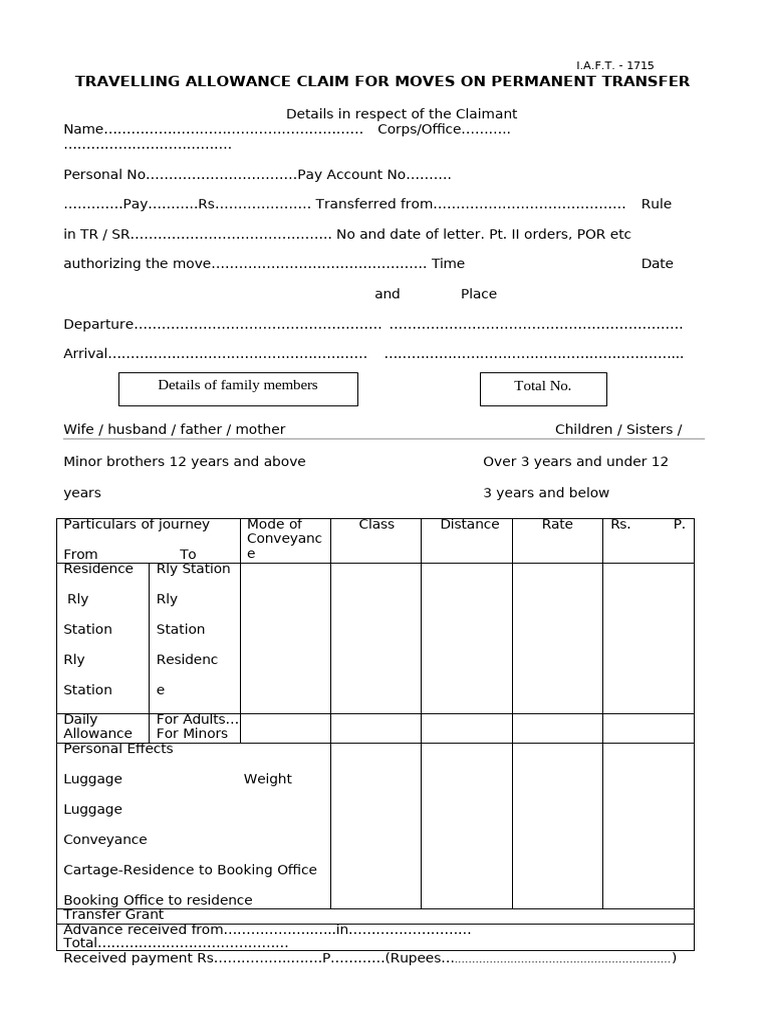 TA Claim Form for Permanent Transfer | PDF | Government Finances