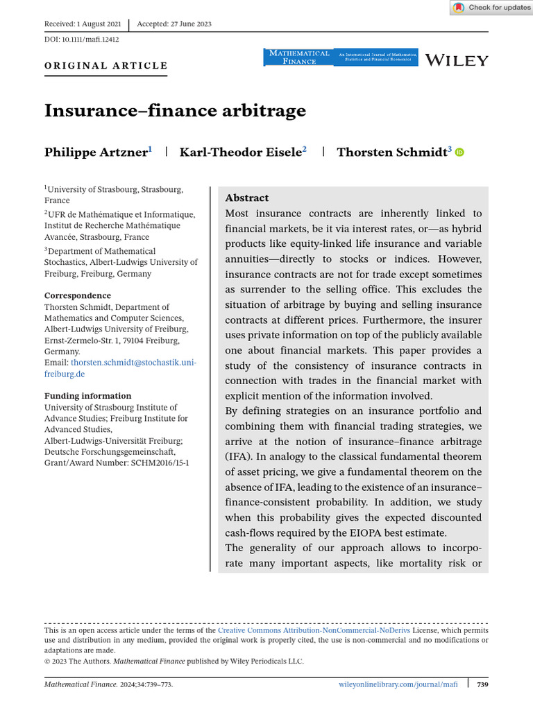 Insurance-Finance Arbitrage Explained | PDF | Insurance | Arbitrage