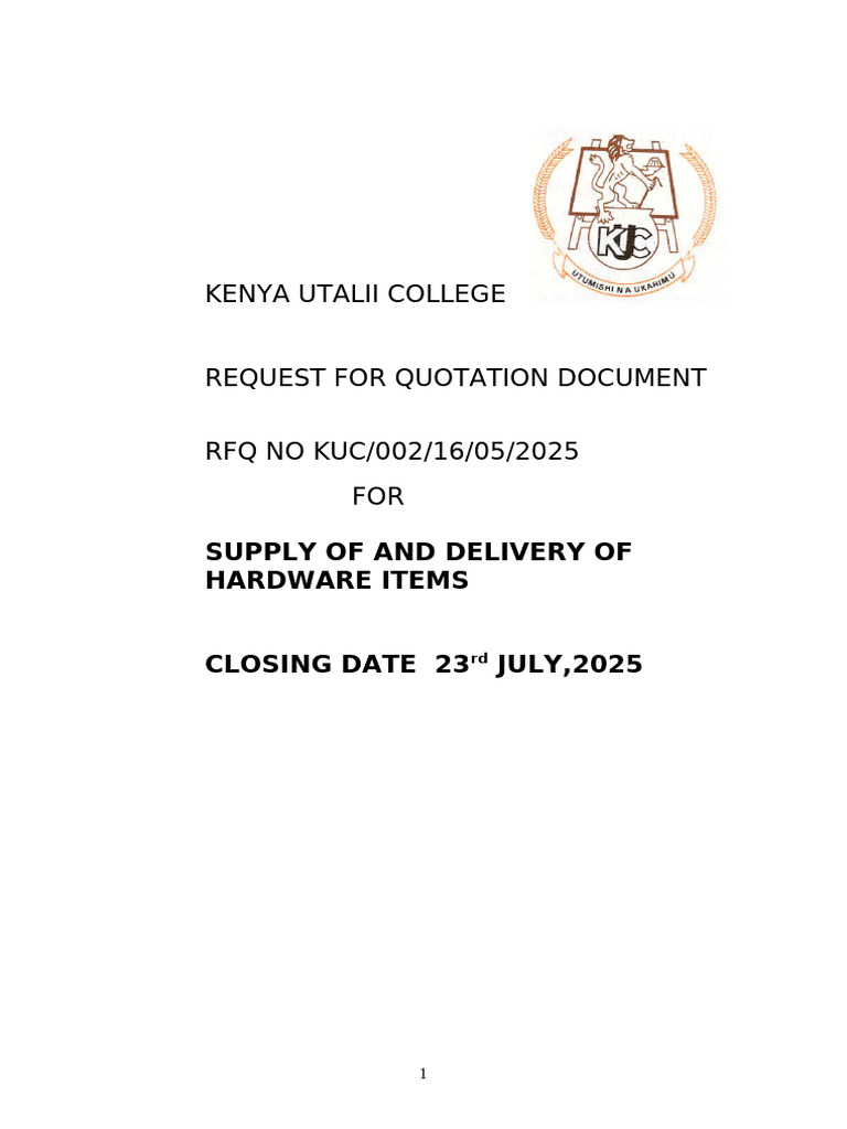 STD For Request For Quotations - Hardware Close 23RD 2025 | PDF