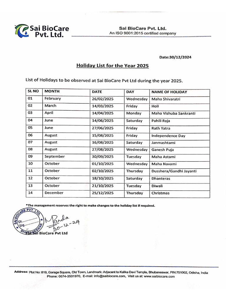 Public Holiday List 2025 SBC | PDF