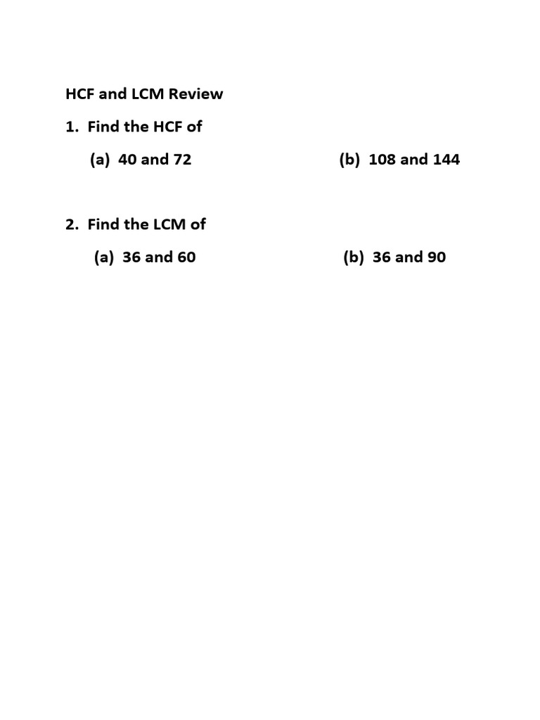 HCF and LCM Practice Worksheet | PDF