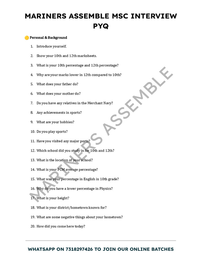 MSC DNS Interview Pyq | PDF | Shipping | Water Transport
