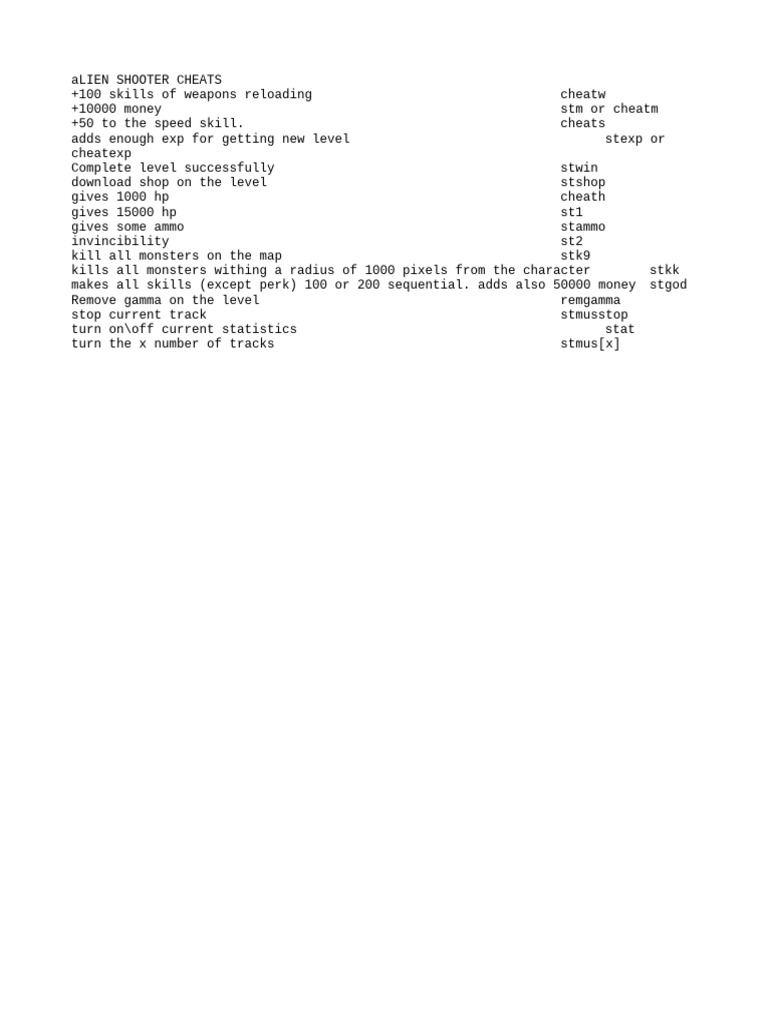 Alien Shooter Cheat Codes Guide | PDF