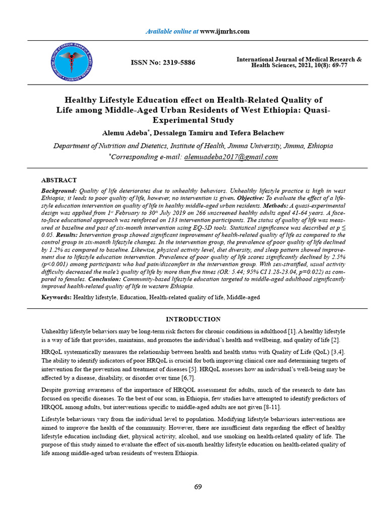Healthy Lifestyle Impact on Quality of Life | PDF | Psychological ...