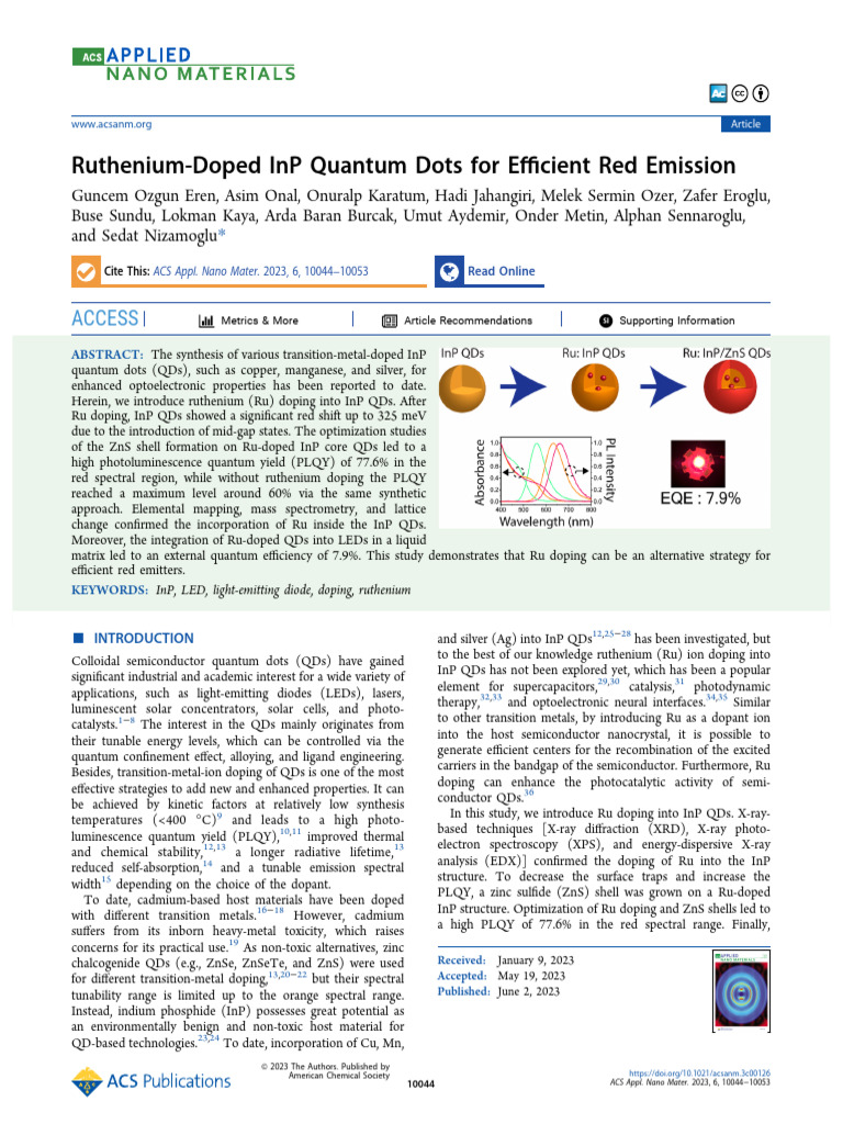 Ruthenium-Doped InP Quantum Dots for LEDs | PDF | Physical Chemistry ...