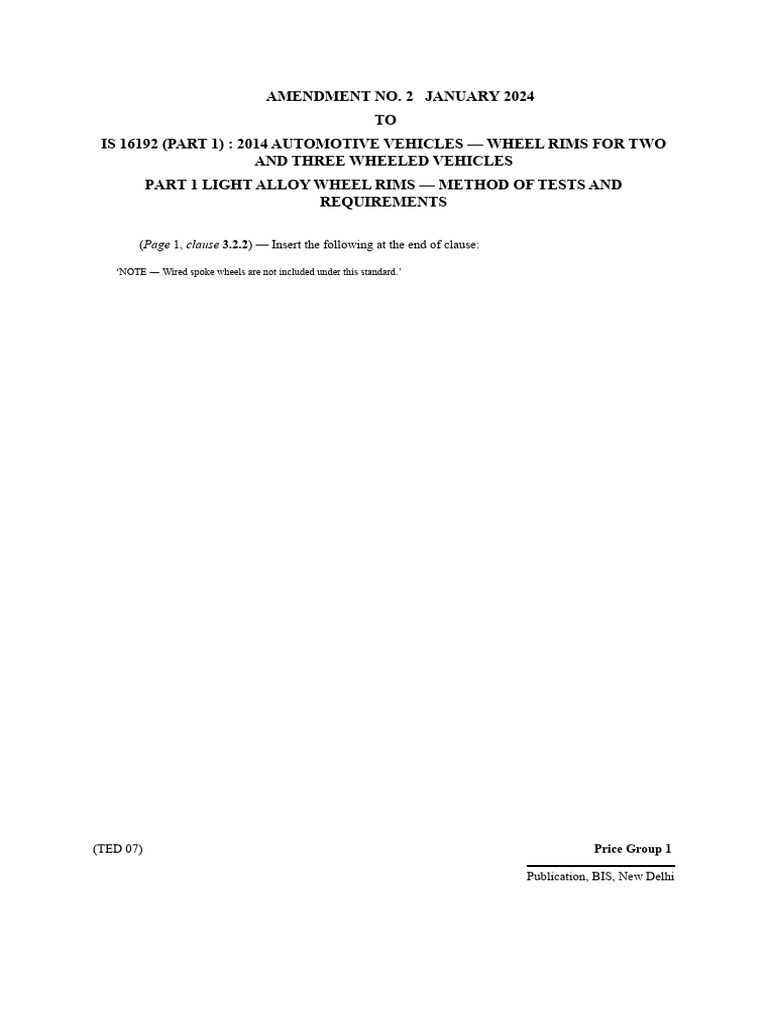 IS 16192 Part 1: Wheel Rims Standard | PDF