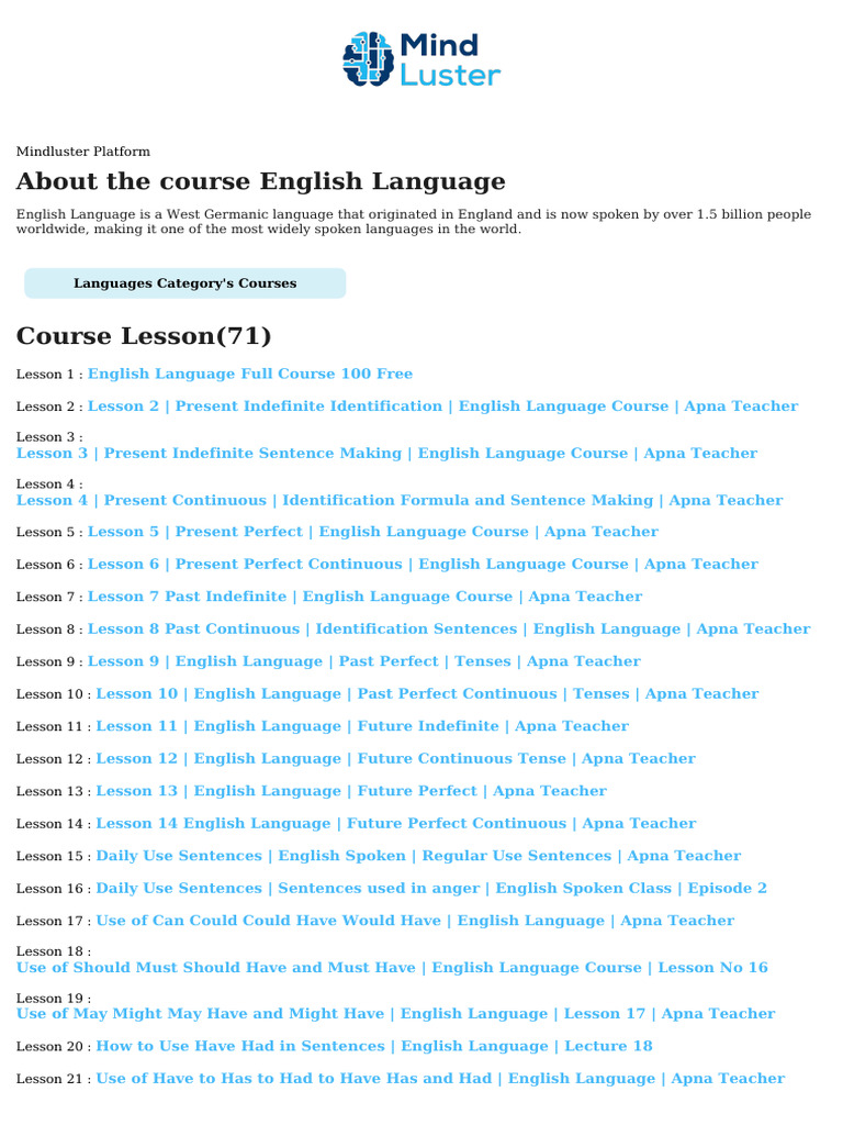 English Language Course Content | PDF | English Language | Perfect ...