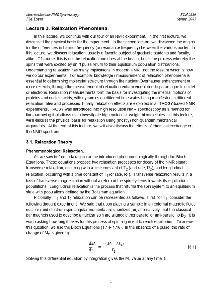 NMR Relaxation Phenomena Explained | PDF | Relaxation (Nmr) | Nuclear ...