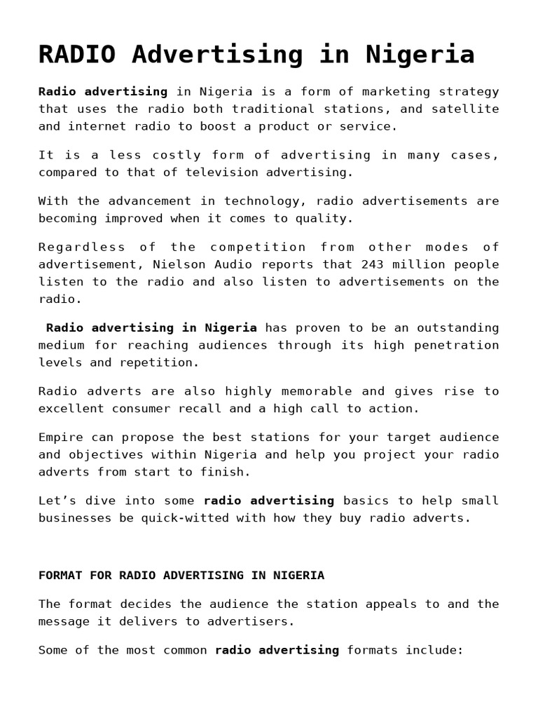 Radio Advertising Effectiveness in Nigeria | PDF | Advertising | Radio