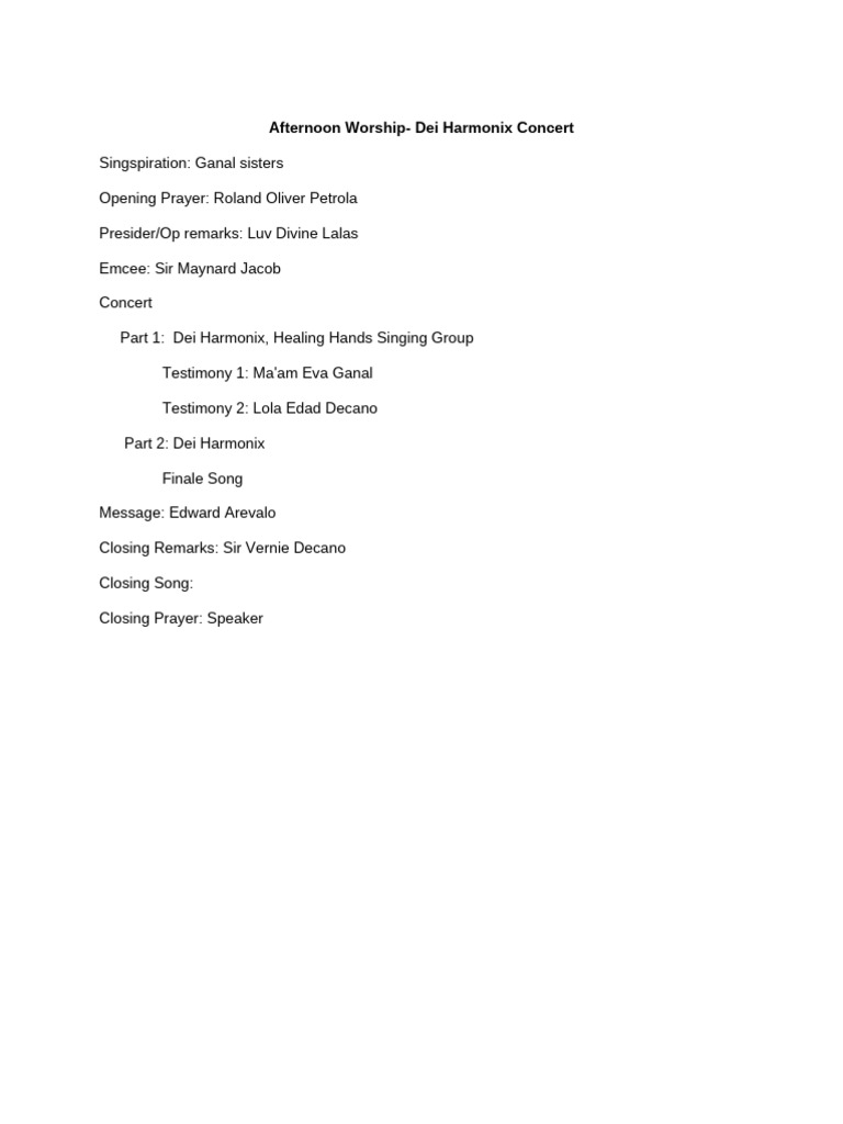 Afternoon Worship Concert Program | PDF