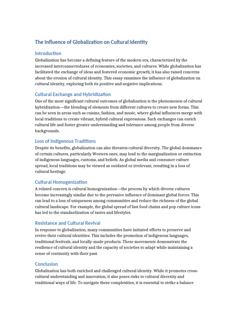 Globalization's Impact on Cultural Identity | PDF | Globalization ...