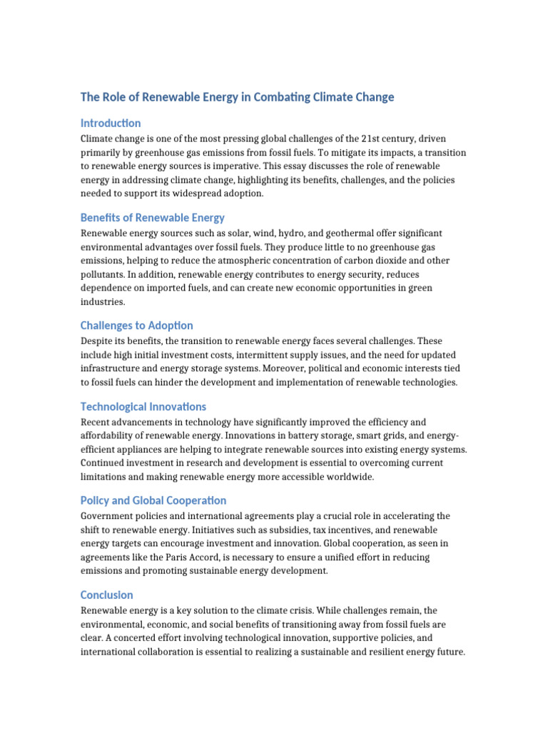 Renewable Energy's Impact on Climate Change | PDF | Renewable Energy ...