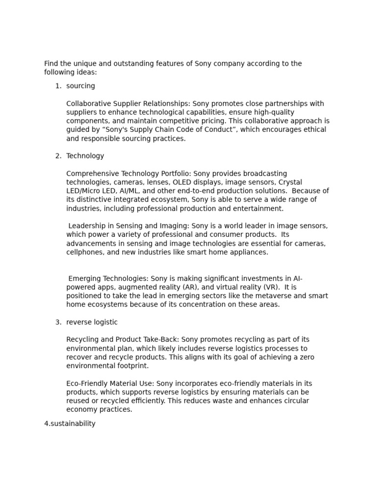 Find The Unique and Outstanding Features of Sony Company According To ...