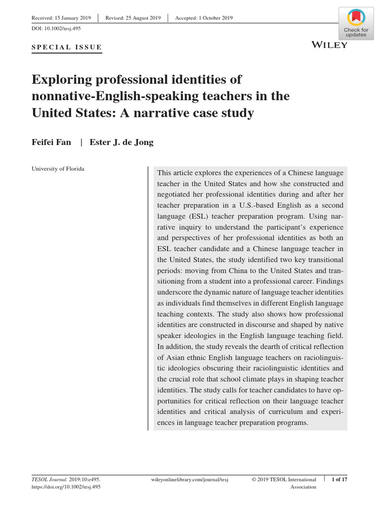 Nonnative Teacher Identities in ESL | PDF | English As A Second Or ...
